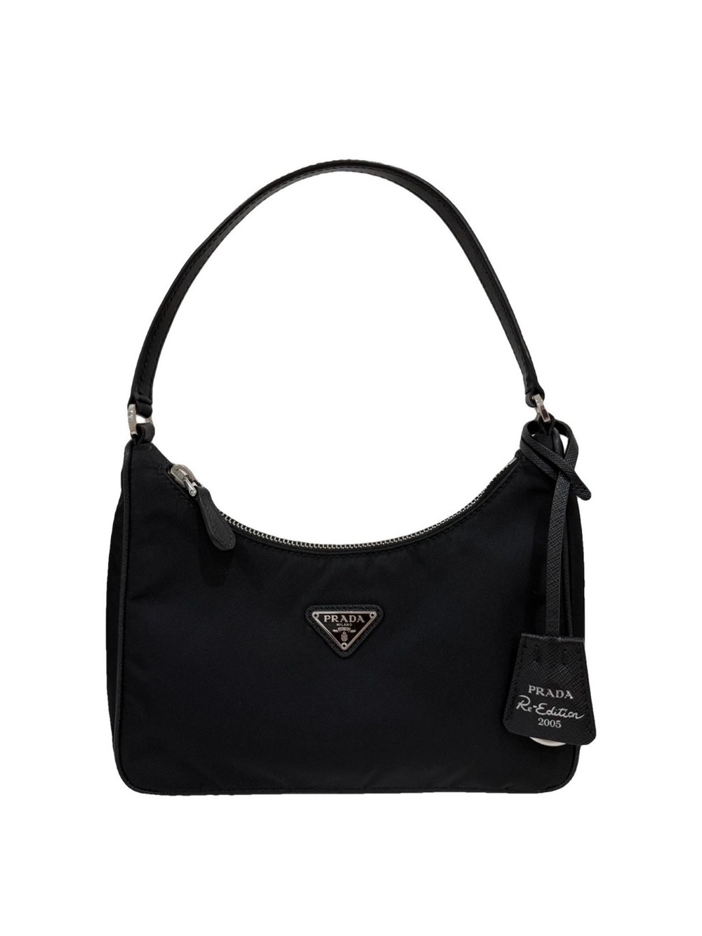 Prada Black Nylon Shoulder Bag with Logo Plaque